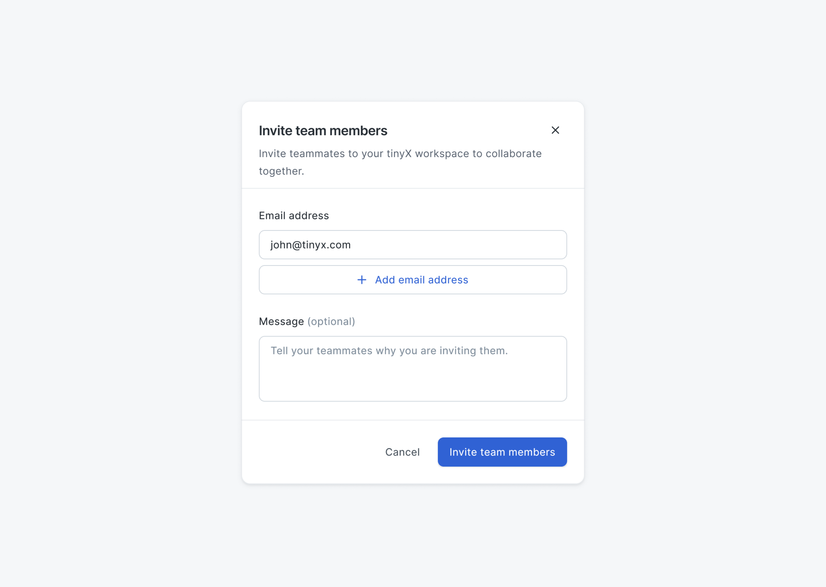 Invite team members page design